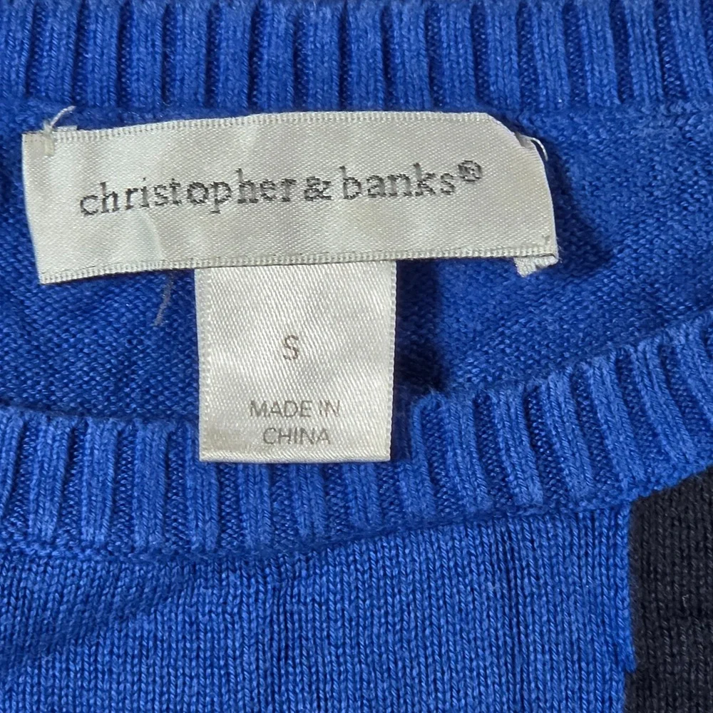 Christopher & Banks Sweater Women Small Blue Colorblock 3/4 Sleeve Cotton